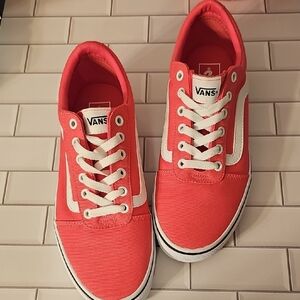 Womens Vans Pink and White Low-Top Sneakers